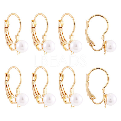 10Pcs Round Brass & ABS Imitation Pearl Leverback Earring Findings KK-TADJ0001-17-1