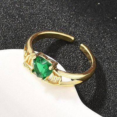 Mother's Day Brass Pave Cubic Zirconia Cuff Open Rings CU-CBACDF6-06G-02-1