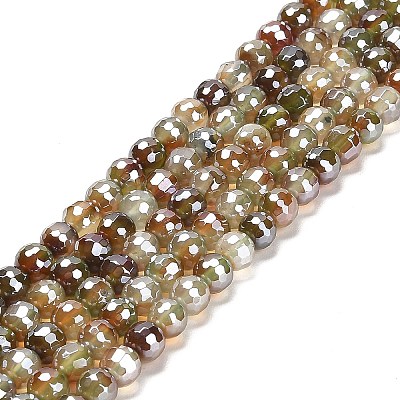 Electroplated Natural Agate Round Beads Strands G-L598-A01-01A-1