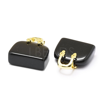 Natural Obsidian Brass Pendants KK-E274-01G-07-1