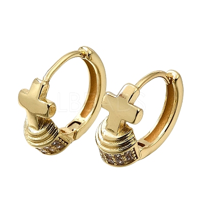 Cross Brass Micro Pave Cubic Zirconia Hoop Earrings KK-CBAEEA8-37G-1