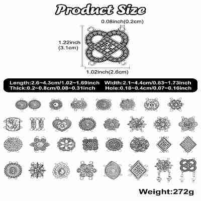 60Pcs 30 Styles Tibetan Style Zinc Alloy Multi-Strand Links FIND-CJ0003-63-1