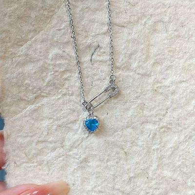 Heart Safety Pin Brass Pave Cubic Zirconia Pendant Necklaces for Women FS-WGA6C95-08-1
