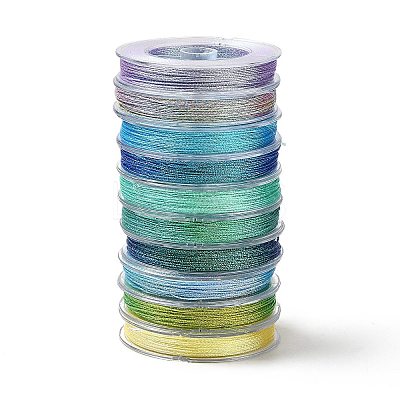 10 Rolls 10 Colors 6-Ply PET Polyester Metallic Thread OCOR-L046-03B-1