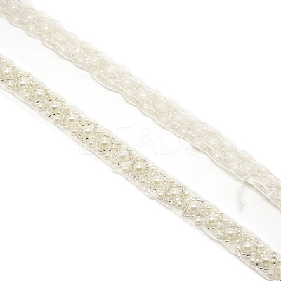 Imitation Polyeste with ABS Plastic Beaded Trimming OCOR-WH0074-02-1