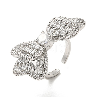 Brass Pave Cubic Zirconia Open Cuff Rings for Women RJEW-M169-04P-1