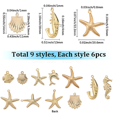 54Pcs 9 Styles Ocean Theme 316 Surgical Stainless Steel Pendants STAS-SC0010-04-1