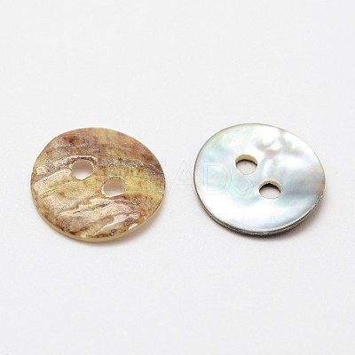 2-Hole Flat Round Mother of Pearl Buttons X-SHEL-N033-06-10mm-1