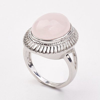 Natural Rose Quartz Finger Rings RJEW-P122-04-1