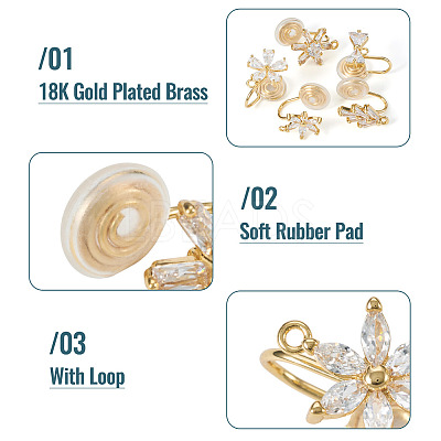10Pcs 5 Styles Brass Micro Pave Cubic Zirconia Ear Cuff Findings KK-TA0003-23-1