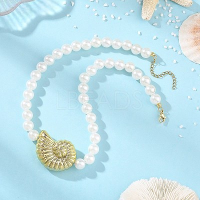 Plating Acrylic Couch Pendant ABS Plastic Imitation Pearl Round Beaded Necklaces for Women NJEW-JN06463-1