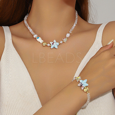 Alloy & Rhinestone & Glass & Porcelain & Plastic Pearl Beaded Necklaces & Beaded Bracelets FS-WG8B806-12-1