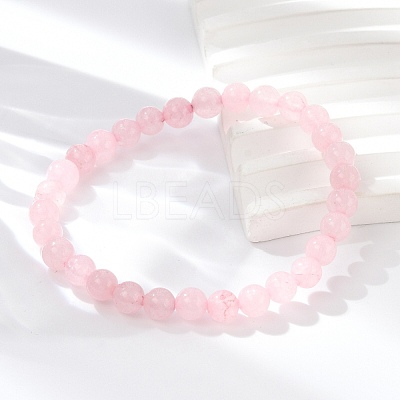 Natural Rose Quartz Bead Stretch Bracelets X-BJEW-K212-A-045-1