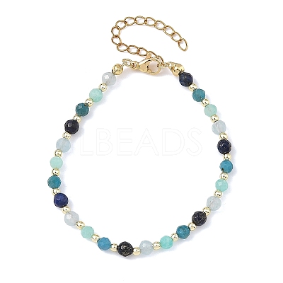 Natural Amazonite & Dyed Lapis Lazuli & Dyed White Jade & Apatite Faceted Round Beaded Bracelets BJEW-JB14142-1