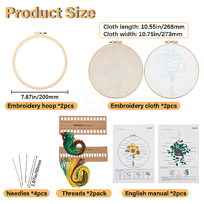 2 Sets 2 Styles DIY Embroidery Kits DIY-GF0009-97A-1
