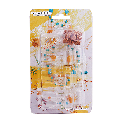 14 Pcs Size 35x16mm Mini Clear Glass Jars Bottles with Cork Stoppers and Eye Pins for Crafts AJEW-PH0004-02-1