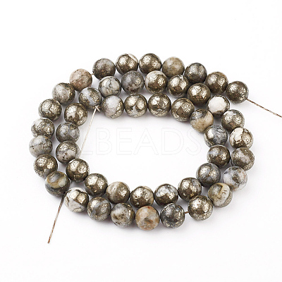 Natural Pyrite Beads Strands G-G839-01-10mm-1