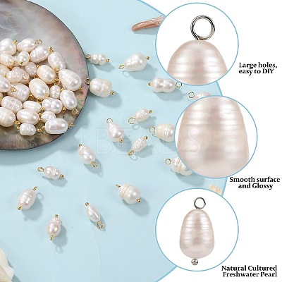 60Pcs 3 Styles Natural Cultured Freshwater Pearl Pendants PALLOY-SW0008-02-1