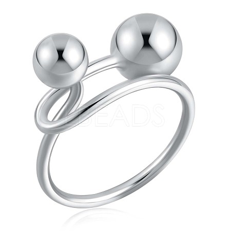 Rhodium Plated 925 Sterling Silver Double Balls Cuff Ring for Women JR911A-1