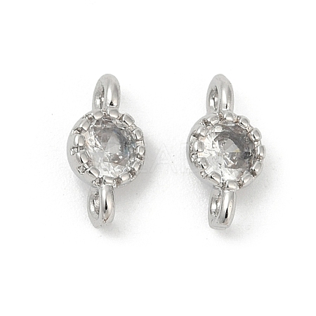 Brass Cubic Zirconia Flat Round Connector Charms KK-H204-02P-04-1