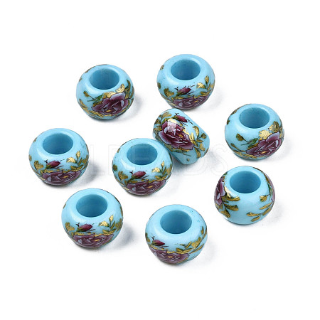 Flower Printed Opaque Acrylic Rondelle Beads SACR-S305-27-E03-1