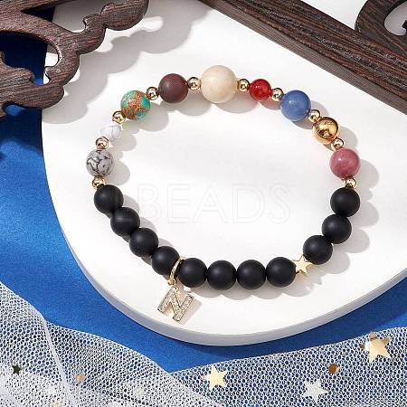 Round Natural Mixed Gemstone Beads Stretch Bracelets BJEW-JB11242-1