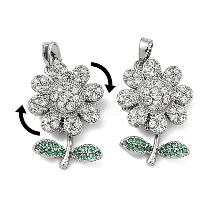 Brass Micro Pave Cubic Zirconia Rotatable Pendants KK-A287-11E-P-1