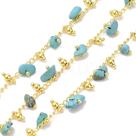 Brass & Synthetic Turquoise Link Chain CHC-A009-01G-1