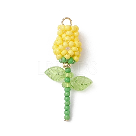 Glass Seed Beaded Rose Pendants PALLOY-MZ00959-02-1