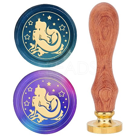 Brass Wax Seal Stamps with Wood Handle AJEW-WH0412-0102-1