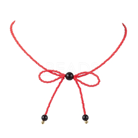 Glass Seed Pendant Necklaces for Women NJEW-MZ00031-03-1