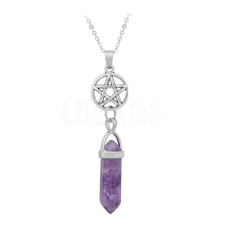 Natural Amethyst Double Terminal Pointed Pendants PW-WG65822-02-1