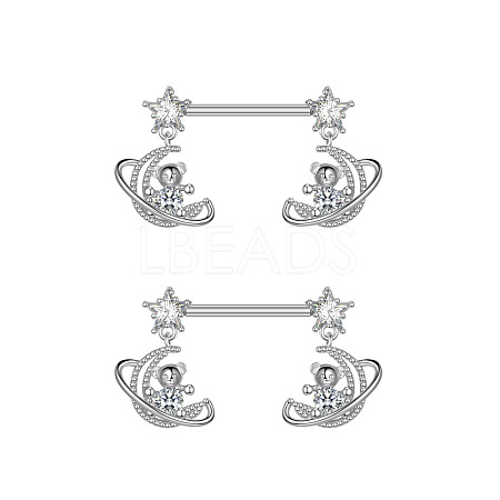 304 Stainless Steel Cubic Zirconia Moon Bear Dangle Nipple Barbells WG20A72-08-1