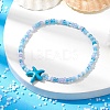 Glass Seed & Synthetic Turquoise Starfish Beaded Stretch Bracelet for Women BJEW-JB09709-01-2
