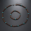 Bohemian Style Coconut Shell with Synthetic Turquoise Rondelle Beaded Necklaces & Bracelets Sets FS-WG8D889-05-1