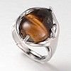 Teardrop Platinum Tone Brass Gemstone Adjustable Wide Band Rings RJEW-L062-02L-1