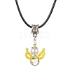Glass Seed Beads & Glass Pearl Angel Pendant Necklaces NJEW-MZ00056-02-1
