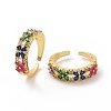 Colorful Cubic Zirconia Flower Open Cuff Rings RJEW-F138-03G-4