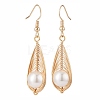 Shell Pearl Braided Teardrop Dangle Earrings EJEW-TA00088-2
