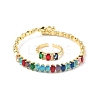 Oval Brass Micro Pave Cubic Zirconia Cuff Bangles & Rings Sets for Women SJEW-R002-06G-07-4
