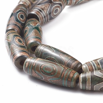 Natural Agate Tibetan Style 3-Eye dZi Beads Strands TDZI-K001-01R-1