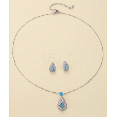 Brass Micro Pave Cubic Zirconia Pendant Necklaces & Stud Earrings Sets FS-WGE5CB1-01-1