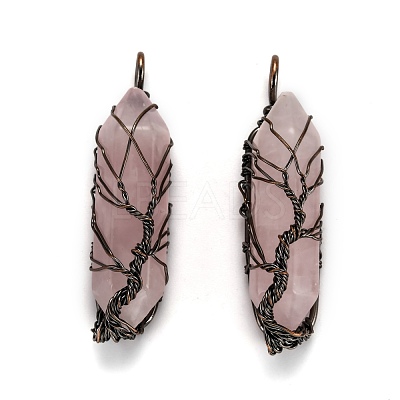 Natural Rose Quartz Big Wire Wrapped Pointed Pendants G-T133-R02G-1