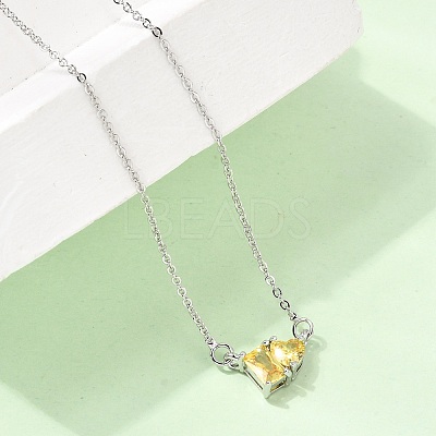 Brass Pave Cubic Zirconia Rectangle and Heart Pendant Cable Chain Necklaces KK-CBAB173-04P-05-1