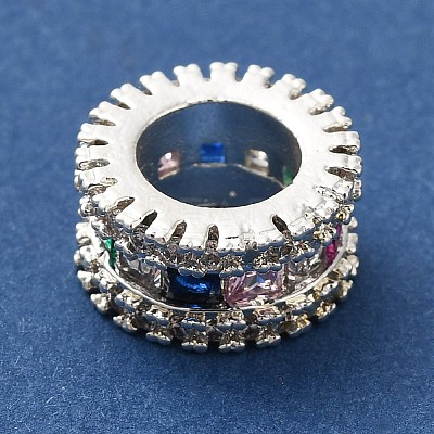 Brass Micro Pave Colorful Cubic Zirconia European Beads KK-C072-15S-1