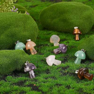 6Pcs 6 Colors Natural & Synthetic Gemstone Pendants G-SZ0001-89-1