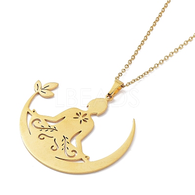 201 Stainless Steel Yoga Human Pendant Necklace with Cable Chains NJEW-Q317-09G-1