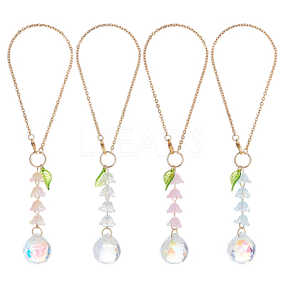 Teardrop Glass & Acrylic Flower Car Mirror Pendant Decorations HJEW-DR00051-1