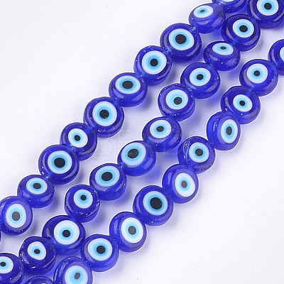 Handmade Evil Eye Lampwork Beads Strands X-LAMP-S191-02B-12-1