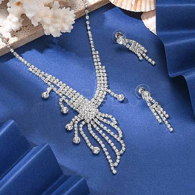 Fashionable Wedding Rhinestone Necklace and Stud Earring Jewelry Sets X-SJEW-R046-10-1